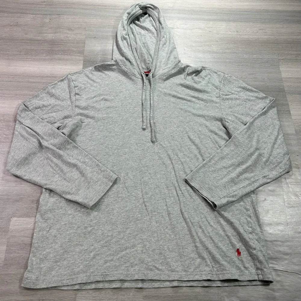 Polo Ralph‎ Lauren Hoodie Shirt Mens Large Gray Lightweight Long Sleeve Pony